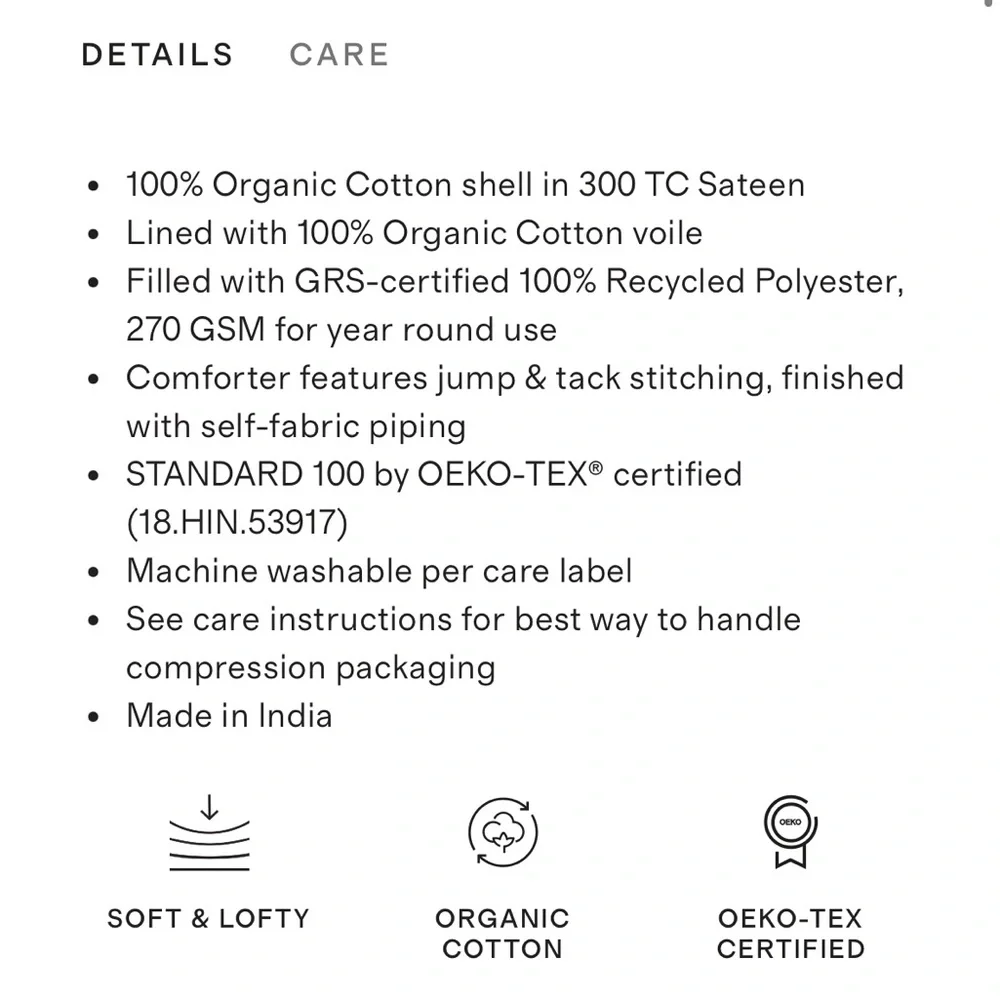 QUINCE Organic Cotton Sateen Comforter Twin Mineral